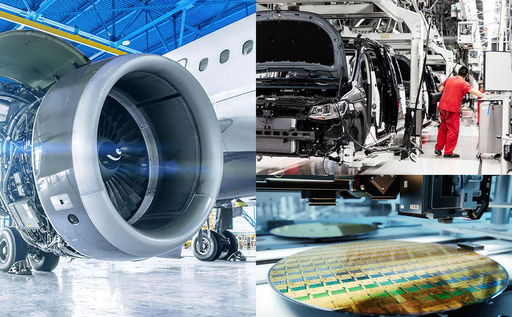 航太工業、半導體高科技及汽車零配件產業
